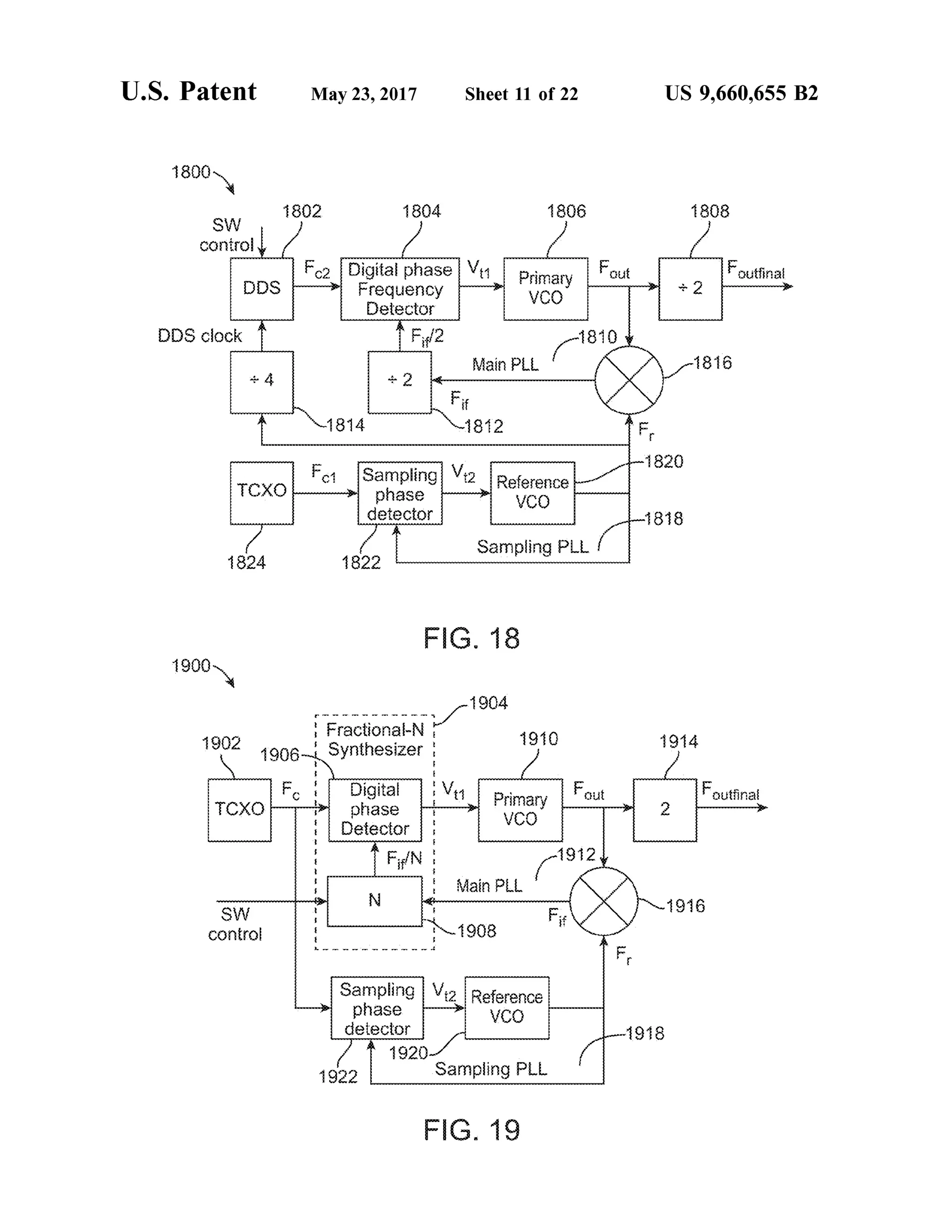 U.S. Patent May 23, 2017 Sheet 11 of 22 US 9,660,655 B2
1800
outina
1824 1822
F.G. 18
1900 94.
...... -/3O2 Fractionai-N 9 O 914
tiina
- - - - - - - - - - - - -
Sanping P.
 
