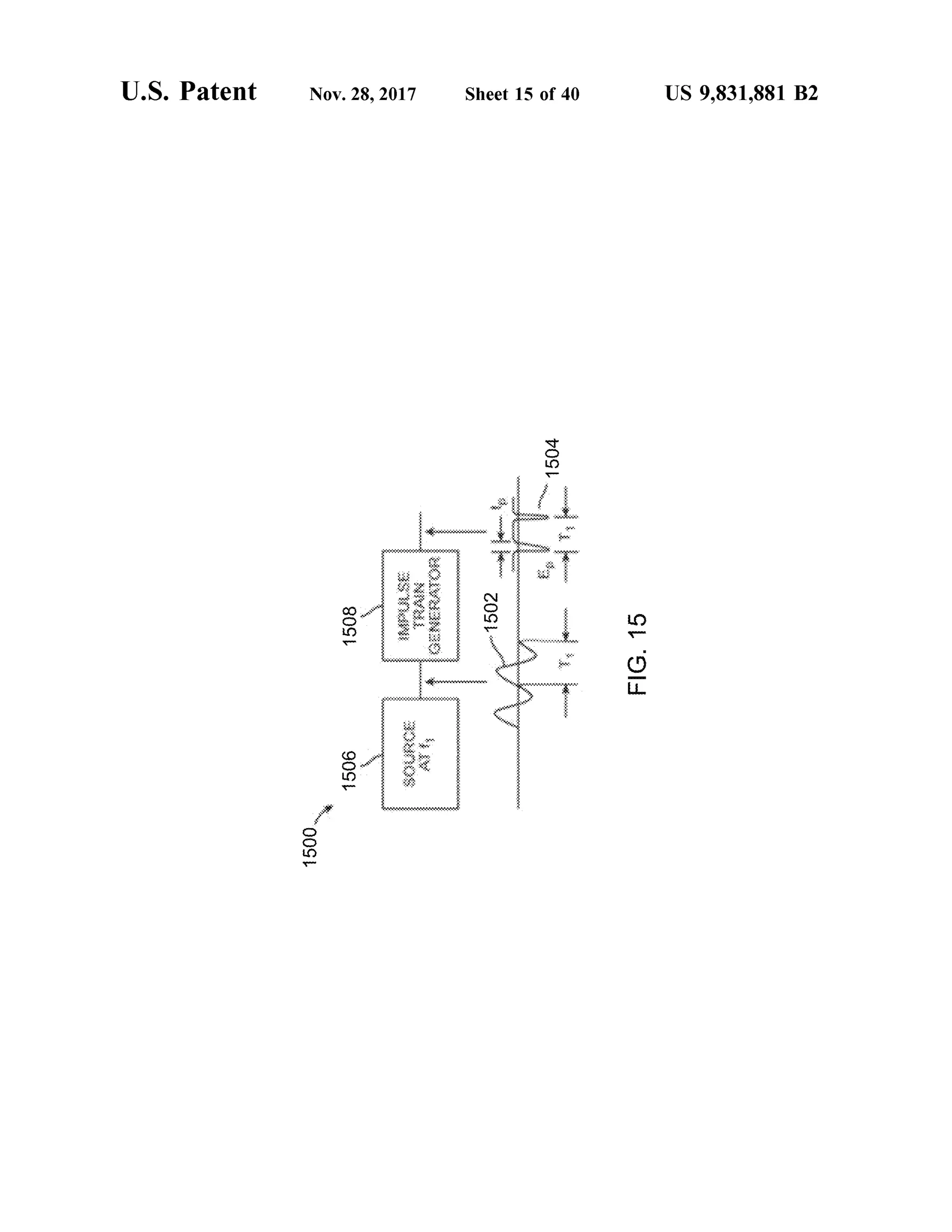 U .S. Patent Nov.28,2017 Sheet 15 of 40 US 9,831,881 B2
1504
DOGLUWWW
min
1508 VBULSEWÁN
GENERATOR 1502 we
who FIG.15
1506
1500
 