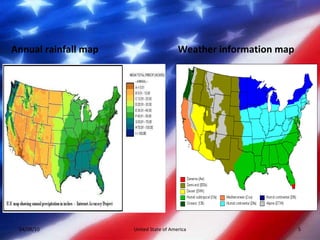Annual rainfall map Weather information map 04/08/10 United State of America Month  Jan  Feb  Mar  Apr  May  Jun  Jul  Aug  Sep  Oct  Nov  Dec Average High Temperature (°C) 5.7 7.7 13.6 19.3 24.6 29.3 31.4 30.5 26.7 20.6 14.6 8.3 Average Low Temperature (°C) -2.9 -1.6 3.2 8 13.7 19.2 21.9 21.1 16.9 10.2 5.1 -0.2 Average Precipitation (mm) 69.1 68.8 80.5 68.8 93 85.9 96.5 99.3 84.1 76.7 79.2 79.2 Rainy Days 7.8 7.3 8 7.6 8.9 7.5 7.8 7.4 5.9 5.7 6.7 7.1 