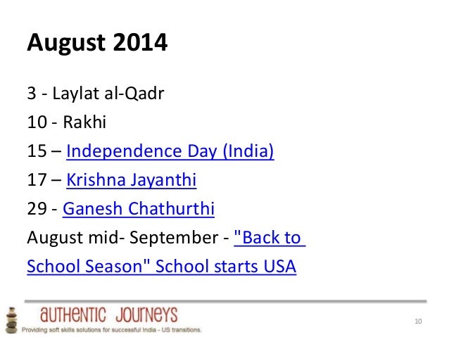 USA India Holiday Planning Calendar 2014