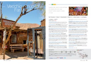 Los Angeles Las Vegas Yosemite San Francisco
14 West Coast
12 GIORNI / 10 NOTTI
PARTENZE DI LUNEDÌ E VENERDÌ
1 giorno, Italia/ Los Angeles - Partenza con voli di linea per Los Angeles
(diretti o via Europa).Trasferimento in albergo (per gli alberghi in zona aero-
porto tramite servizio navetta). Cena libera e pernottamento all’hotel Hilton
Airport o Millennium Biltmore (4 stelle).
2 giorno, Los Angeles - Prima colazione, pranzo e cena liberi.Al mattino
giro orientativo della città. Pomeriggio a disposizione. Pernottamento.
3 giorno, Los Angeles/ LasVegas (435 km) - Prima colazione, pranzo
e cena liberi. Incontro con l’accompagnatore locale e partenza per LasVegas
attraverso il deserto di Mojave.Arrivo nel pomeriggio a LasVegas. Pernottamento
all’hotel Excalibur (3 stelle).
4 giorno, LasVegas - Prima colazione, pranzo e cena liberi. Giornata a
disposizione con possibilità di effettuare un’escursione facoltativa in elicottero al
Grand Canyon. La guida è a disposizione per consigliare, orientare e prenotare
questa o altre escursioni facoltative. Pernottamento.
5 giorno, LasVegas/ Mammoth Lakes (670 km) - Prima colazione, pran-
zo e cena liberi.Tappa di trasferimento dal deserto di Mojave ai paesaggi alpini
della Sierra Nevada. Pernottamento all’hotel Mountain Inn (3 stelle). Durante i
mesi freddi alcune partenze potranno prevedere un itinerario modificato con
pernottamento a Bakersfield/Fresno.
6 giorno, ParcoYosemite (175 km) - Prima colazione, pranzo e cena liberi.
Intera giornata dedicata alla visita di questo immenso parco nazionale, famoso
per i suoi boschi secolari, le cascate e la bellezza dei suoi paesaggi sempre
diversi. Pernottamento fuori dal parco presso l’hotelYosemite Southgate (o
similare 3 stelle).
7 giorno,Yosemite/ San Francisco (268 km) - Prima colazione, pranzo
e cena liberi. Usciti dal mondo incantato del parcoYosemite si prosegue alla
volta di San Francisco. Giro orientativo dei quartieri più caratteristici della città
(Union Square, Chinatown, il Fisherman’s Wharf e tempo permettendo il Gol-
den Gate Park). Pernottamento all’hotel Holiday Inn Civic Center o Whitcomb
(o similare 3 stelle).
8 giorno, San Francisco - Prima colazione, pranzo e cena liberi. Intera
giornata a disposizione. La guida proporrà una gita facoltativa a Sausalito, una
gradevole cittadina di artisti sul lato opposto del Golden Gate. Pernottamento.
9 giorno, San Francisco/ Monterey/ Carmel/ Santa Maria (490
km) - Prima colazione, pranzo e cena liberi. Continuazione verso sud e lungo
una porzione della magnifica strada panoramica “17-Mile Drive”. Passando per
Monterey e Carmel si prosegue poi per Santa Maria. Pernottamento all’hotel
Historic Santa Maria Inn (o similare 3 stelle).
10 giorno, Santa Maria/ Los Angeles (255 km) - Prima colazione, pranzo
e cena liberi. Rientro a Los Angeles con una sosta lungo il percorso a Santa
Barbara. Con l’arrivo a Los Angeles si conclude il tour in pullman. Pernottamen-
to all’hotel Hilton Airport (o similare 4 stelle).
11 giorno, Los Angeles/ Italia - Prima colazione libera.Trasferimento in
aeroporto e partenza per l’Italia con voli di linea. Pernottamento a bordo.
12 giorno, Italia - Arrivo in Italia.
California Dreamin’ ATP-Western Triangle
Dalla metropoli di Los Angeles allo sfavillio di luci di Las Vegas, e lungo la Sierra Nevada
per raggiungere il parco Yosemite e la dolce San Francisco.
Con accompagnatore locale
multilingue che parla italiano.
●
●
●
●
●
QUOTE INDIVIDUALI
in doppia SOLO TOUR*
da Milano e Roma adulto bambino adulto bambino
6, 13, 20, 27 APRILE, 1, 4, 11, 15, 18, 22, 25, 29 MAGGIO
1, 5, 8, 12, 15, 19, 22 GIUGNO 1.615 885 1.090 485
26, 29 GIUGNO, 3, 6, 10, 13, 17, 20, 24, 27, 31 LUGLIO
3, 7, 10, 14, 17, 21, 24, 28, 31 AGOSTO 1.810 1.110 1.090 485
4, 7, 11, 14, 18, 21, 25, 28 SETTEMBRE
2, 5, 9, 12, 19, 26 OTTOBRE 1.615 885 1.090 485
Bambino = min. 8 max 11 anni in camera con 2 adulti; Ragazzo = 12-15 anni; *SoloTour = senza la porzione aerea.
Supplemento per sistemazione a Los Angeles presso hotel Biltmore € 80 per persona. Forfait 10 prime colazioni € 190. Supplemento
camera singola € 620. Ragazzo 12-15 anni in camera con 2 adulti riduzione € 605.Terzo adulto in doppia uso tripla riduzione € 350 per
camera. CON LUFTHANSA / BRITISH AIRWAYS / AIR FRANCE-KLM E DELTA quote valide da tutti gli aeroporti Nord e Centro Italia serviti dai singoli
vettori.CON ALITALIA voli diretti da Roma supp.€ 90;da Sud Italia e isole supp.€ 190;da Milano e da tutti gli aeroporti Nord e Centro Italia
incluso Napoli nessun supplemento. Quota gestione pratica € 70 adulti e bambini dai 2 anni in poi. TASSE AEROPORTUALI (circa): € 410.
 