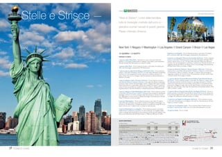 12 GIORNI / 10 NOTTI
PARTENZE DI LUNEDÌ E MARTEDÌ
1 giorno, Italia/ Los Angeles - Partenza con voli di linea alla volta di Los
Angeles (diretti o via Europa).Arrivo e trasferimento in albergo dove incon-
trerete un incaricato dell’ufficio corrispondente che vi comunicherà l’orario di
ritrovo e partenza del giorno successivo. Cena libera. Pernottamento all’hotel
Holiday Inn Express Hawthorne (3 stelle).
2 giorno, Los Angeles - Prima colazione.Al mattino visita della città (Santa
Monica, Beverly Hills, Hollywood Boulevard, ilTeatro Cinese, il quartiere degli af-
fari e il quartiere messicano). Pranzo libero e pomeriggio a disposizione. La guida
proporrà la visita facoltativa degli Universal Studios. Cena e pernottamento.
3 giorno, Los Angeles/ Parco Joshua/ Laughlin (590 km) - Prima
colazione. Partenza in pullman per Palm Springs e continuazione attraverso
il deserto Mojave per visitare il JoshuaTree National Park. Pranzo libero. Nel
pomeriggio si raggiunge Laughlin. Cena e pernottamento all’hotel Aquarius
Resort & Casino (o similare 3 stelle).
4 giorno, Laughlin/ Grand Canyon (330 km) - Prima colazione. Pro-
seguimento alla volta del Grand Canyon. Pranzo libero.Tempo a disposizione
per passeggiare lungo il bordo del burrone ed ammirare questa meraviglia della
natura da alcune terrazze panoramiche. Il Gran Canyon è il risultato di milioni
di anni di erosione causata dal vento e dalle acque del fiume Colorado che
scorre oltre 1500 metri più in basso! La guida potrà prenotare per voi un’emo-
zionante escursione facoltativa in elicottero. Cena e pernottamento all’interno
del parco presso ilYavapai Llodge (o similare 3 stelle).
5 giorno, Grand Canyon/ MonumentValley/ Moab (490 km) - Prima
colazione. Partenza per la suggestiva MonumentValley che con i suoi mae-
stosi monoliti di pietra rossa è stata immortalata in numerosissimi film western.
Pranzo libero. La guida proporrà una gita facoltativa in fuoristrada con pranzo
a base di specialità Navajo € 45 a persona. Nel pomeriggio, sosta presso un
promontorio panoramico sulla regione di Canyonlands e sul fiume Colorado.
Cena e pernottamento a Moab all’hotel Archway Inn (o similare 3 stelle).
6 giorno, Moab/ Parco Arches/ Bryce Canyon (400 km) - Prima co-
lazione.Al mattino si visita il parco nazionale di Arches, famoso per i suggestivi
archi naturali formatisi grazie all’erosione dell’arenaria rossa. Pranzo libero. Nel
pomeriggio, proseguimento per la regione del Bryce Canyon attraverso la Dixie
National Forest. Cena e pernottamento al BryceView Lodge (o similare 3 stelle).
7 giorno, Bryce Canyon/ St. George/ LasVegas (400 km) - Prima
colazione.Al mattino, visita al meraviglioso parco nazionale di Bryce Canyon,
scoperto dai Mormoni nel XIX secolo. Le forme e i colori delle migliaia di pin-
nacoli di pietra continuano a variare dall’alba al tramonto. Sosta a Saint George
per una breve visita al tempio dei Mormoni. Pranzo libero lungo il percorso.
Entrati nello stato del Nevada, è prevista un’ulteriore sosta presso la “Valley of
Fire” prima di raggiungere LasVegas. Cena e pernottamento all’hotel Excalibur
(o similare 3 stelle).
8 giorno, LasVegas/ DeathValley/ Bakersfield (660 km) - Prima
colazione. Proseguendo verso Ovest si raggiunge la California per visitare la
DeathValley, uno dei luoghi più caldi e inospitali del pianeta. Il fondo della “Valle
Della Morte” si trova 80 metri sotto il livello del mare. Sosta per il pranzo libe-
ro a Furnace Creek e breve visita al piccolo museo dedicato all’estrazione del
borace. Continuazione alla volta di Bakersfield. Cena e pernottamento all’hotel
Rosedale (o similare 3 stelle).
9 giorno, Bakersfield/ ParcoYosemite/ Modesto (520 km) - Prima
colazione. Lasciato alle spalle il pae saggio desertico della DeathValley la visita
al maestoso parco nazionale diYosemite rimarrà impressa per la rigogliosa
freschezza dei suoi paesaggi montuosi, dove abbondano foreste di conifere e
altissime cascate d’acqua. Pranzo libero. Nel pomeriggio, si attraversa la fertile
campagna californiana per giungere a Modesto in serata. Cena e pernottamen-
to all’hotel Holiday Inn Express Westley (o similare 3 stelle).
10 giorno, Modesto/ San Francisco (150 km) - Prima colazione.
Partenza per la bella San Francisco, costruita su diverse colline e affacciata su
una magnifica baia.Visita dei principali quartieri (Union Square, Chinatown) e
attraversamento del Golden Gate Bridge per raggiungere Sausalito, cittadina di
pescatori e artisti eccentrici, situata sul lato opposto della baia. Pranzo libero
e pomeriggio a disposizione. Cena e pernottamento all’hotel Holiday Inn
Express at Fisherman’s Wharf o King George (3 stelle).
11 giorno, San Francisco/ Italia - Prima colazione e check out.Trasfe-
rimento in aeroporto e partenza per l’Italia con voli di linea. Pernottamento a
bordo.
12 giorno, Italia - Arrivo in Italia.
Tour che con poca spesa permette di
vedere “tutto il West”, coniugando alberghi
economici con una buona organizzazione
di viaggio. 10 prime colazioni e 9 cene.
LosAngeles Grand Canyon Monument Arches Bryce DeathValley San Francisco
GOW - For Ever West
21West Coast
Death Valley
Las Vegas
Arches
Monument
Valley
Laughlin
QUOTE INDIVIDUALI
in doppia SOLO TOUR*
da Milano e Roma adulto bambino adulto bambino
Con accompagnatore locale
di lingua italiana.
13 APRILE, 4, 18 MAGGIO
1, 2, 8, 9, 15, 16, 22, 23, 29, 30 GIUGNO 2.015 1.560 1.490 1.165
29, 30 GIUGNO, 6, 7, 13, 14, 20, 21, 27, 28 LUGLIO
3, 4, 10, 11, 17, 18, 24, 25, 31 AGOSTO, 1 SETTEMBRE 2.330 1.795 1.490 1.165
7, 8, 14, 15, 21, 22, 28 SETTEMBRE, 5, 6 OTTOBRE 2.015 1.560 1.490 1.165
Bambino = min. 8 max 11 anni in camera con 2 adulti; *SoloTour = senza la porzione aerea.
Supplemento camera singola € 535.Terzo adulto in doppia uso tripla riduzione € 315 per camera.
Estensione tour 2 giorni lungo la costa californiana (San Francisco, Monterey, Santa Maria, Santa Barbara, Los Angeles)
adulto in doppia € 300; sup. singola € 100; Bambino oTerzo adulto in doppia uso tripla € 240.
CON LUFTHANSA / BRITISH AIRWAYS / AIR FRANCE-KLM E DELTA quote valide da tutti gli aeroporti Nord e Centro Italia serviti dai singoli
vettori.Da Sud Italia e isole (via Roma CON ALITALIA) + partners SkyTeam AIR FRANCE-KLM E DELTA supp.€ 150.Quota gestione pratica
€ 70 adulti e bambini dai 2 anni in poi. TASSE AEROPORTUALI (circa): € 410.
 