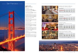 Uno dei tour più completi della costa Ovest
con tutti i grandi parchi e le Montagne
Rocciose. Include 15 prime colazioni.
San Francisco Yosemite Bryce Yellowstone Arches Grand Canyon Los Angeles
TRV - Grand American Parks
29West Coast
Con accompagnatore locale
multilingue che parla italiano.
●
●
●
● ●
●
●
●●
Jackson ●
Grand
Tetons
Rock
Springs
Tuba City
Monument
Valley
Moab
Bryce
Canyon
Death Valley
Yosemite
●
●
●●
San Francisco
Mammoth
Lake●
8, 22 GIUGNO, 7 SETTEMBRE 2.805 1.715 2.290 1.320
6, 27 LUGLIO, 3, 10 AGOSTO 3.120 1.950 2.290 1.320
Bambino = min. 8 max 11 anni in camera con 2 adulti; Ragazzo = 12-15 anni; *SoloTour = senza la porzione aerea.
Supplemento camera singola € 985. Ragazzo 12-15 anni in camera con 2 adulti riduzione € 950.Terzo adulto in doppia uso tripla
riduzione € 770 per camera. CON LUFTHANSA / BRITISH AIRWAYS / AIR FRANCE-KLM E DELTA quote valide da tutti gli aeroporti Nord e
Centro Italia serviti dai singoli vettori.Da Sud Italia e isole (via Roma CON ALITALIA) + partners SkyTeam AIR FRANCE-KLM E DELTA supp.
€ 150. Quota gestione pratica € 70 adulti e bambini dai 2 anni in poi. TASSE AEROPORTUALI (circa): € 410.
QUOTE INDIVIDUALI
in doppia SOLO TOUR*
da Milano e Roma adulto bambino adulto bambino
17 GIORNI / 15 NOTTI
PARTENZE DI LUNEDÌ
1 giorno, Italia/ San Francisco - Partenza con voli di linea per San Francisco.
Trasferimento libero in albergo. La guida accompagnatore si metterà in contatto
con i partecipanti che iniziano il tour in pullman a San Francisco intorno alle ore
19.Cena libera e pernottamento all’hotel Holiday Inn Golden Gateway (3 stelle).
2 giorno, San Francisco - Prima colazione. Incontro con l’accompa-
gnatore alle ore 8:00 e partenza in pullman per un giro orientativo della città.
Pomeriggio a disposizione per relax o per continuare in libertà la scoperta di
San Francisco. L’accompagnatore proporrà una mini-crociera facoltativa nella
baia. Pranzo e cena liberi, pernottamento.
3 giorno, San Francisco/Yosemite/ Mammoth Lakes (430 km)
Prima colazione. Partenza in pullman perYosemite, ove si visitano i luoghi più
suggestivi. Proseguimento per Mammoth Lakes, sulla Sierra Nevada. Pranzo e
cena liberi, pernottamento al Sierra Nevada Lodge (3 stelle).A Maggio e Giugno
è da prevedersi il pernottamento alternativo in località Bakersfield.
4 giorno, DeathValley/ LasVegas (490 km) - Prima colazione. Par-
tenza per LasVegas attraverso la “Valle della Morte” (in estate, con temperatu-
re superiori a 122° Fahrenheit/ 50° Celsius, l’attraversamento della DeathValley
viene sospeso e si raggiunge LasVegas con una strada alternativa). Pranzo e
cena liberi, pernottamento all’hotel Harrah’s LasVegas (3 stelle).
5 giorno, LasVegas/ Zion/ Bryce (390 km) - Prima colazione. Si pro-
segue verso nord per visitare le cattedrali di roccia del parco Zion.Al termine,
proseguimento alla volta di Bryce Canyon. Pranzo e cena liberi, pernottamento
all’hotel Best Western Ruby’s Inn (o similare 3 stelle).
6 giorno, Bryce/ Salt Lake City (440 km) - Prima colazione.Visita al
meraviglioso parco del Bryce Canyon con sosta presso le numerose terrazze
panoramiche.Al termine, proseguimento per Salt Lake City. Pranzo e cena
liberi, pernottamento all’hotel Shilo Inn (3 stelle).
7 giorno, Salt Lake City/ ParcoYellowstone (570 km) - Prima cola-
zione. Dopo una breve visita della città (Temple Square, il “Tabernacolo” e altri
palazzi della chiesa dei Mormoni), partenza per il parcoYellowstone, il più antico
e famoso dei parchi nazionali americani. Pranzo e cena liberi, pernottamento
all’hotel GrantVillage (o similare 3 stelle).
8 giorno, ParcoYellowstone (150 km) - Prima colazione. Intera
giornata dedicata alla visita del parco. Oltre al celebre geyser di Old Faithful, si
visitano anche altri luoghi interessanti che ben illustrano l’origine vulcanica di
questa regione. Pranzo e cena liberi, pernottamento.
9 giorno,Yellowstone/ GrandTetons/ Rock Springs (410 km) - Prima
colazione. LasciatoYellowstone si attraversa il parco nazionale dei GrandTetons,
una delle tante meraviglie mozzafiato d’America. Nel pomeriggio, proseguimento
alla volta di Rock Springs. Pranzo e cena liberi, pernottamento all’hotel Holiday
Inn Rock Springs (o similare 3 stelle).
10 giorno, Rock Springs/ Arches/ Moab (540 km) - Prima colazione.
Visita al parco nazionale di Arches, che deve il suo nome ai curiosi archi naturali
di roccia formatisi attraverso millenni di erosione eolica. Pranzo e cena liberi,
pernottamento a Moab presso l’hotel Super8 (o similare 3 stelle).
11 giorno,Moab/ MonumentValley/ Page (450 km) - Prima colazione.
Al mattino si prosegue per la MonumentValley. Sosta presso la terrazza panora-
mica e breve gita facoltativa a fondo valle. Pranzo e cena liberi. Si raggiunge infine
Page per il pernottamento all’hotel Quality Inn Lake Powell (o similare 3 stelle).
12 giorno, Page/ Grand Canyon (230 km) - Prima colazione. Prose-
guimento alla volta del Grand Canyon. La visita al parco prevede alcune soste
presso le principali terrazze panoramiche. Pranzo e cena liberi, pernottamento
all’hotel Holiday Inn Express o Red Feather Lodge (3 stelle).
13 giorno, Grand Canyon/ Sedona/ Scottsdale (380 km) - Prima
colazione. Scendendo verso Sud si fa tappa a Sedona, circondata dalle rocce
rosse dell’Oak Creek Canyon. Nel pomeriggio si raggiunge Scottsdale. Pranzo e
cena liberi, pernottamento all’hotel Embassy Suites (o similare 4 stelle).
14 giorno, Scottsdale/ Los Angeles (590 km) - Prima colazione. Ulti-
ma tappa da Phoenix/Scottsdale a Los Angeles attraverso la strada del deserto.
Arrivo a Los Angeles nel pomeriggio e termine del tour in pullman. Pranzo e
cena liberi, pernottamento all’hotel Hyatt Regency (o similare 4 stelle).
15 giorno, Los Angeles - Prima colazione.Al mattino giro orientativo di
Hollywood e Beverly Hills. Pomeriggio a disposizione per relax o per un’escur-
sione facoltativa proposta dalla guida. Pranzo e cena liberi, pernottamento.
16 giorno,LosAngeles/ Italia - Prima colazione e check-out.Trasferimento
libero in aeroporto e partenza con voli di linea per l’Italia. Pernottamento a bordo.
17 giorno, Italia - Arrivo in Italia.
 