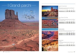 14 GIORNI / 12 NOTTI
PARTENZE DI DOMENICA E MERCOLEDÌ
1 giorno,Italia/ LosAngeles - Partenza con voli di linea alla volta di Los Ange-
les (diretti o via Europa).Arrivo e trasferimento in albergo dove incontrerete un
incaricato dell’ufficio corrispondente che vi comunicherà l’orario di ritrovo e par-
tenza del giorno successivo. Pernottamento all’hotel Millennium Biltmore (4 stelle).
2 giorno, Los Angeles - Prima colazione. Mattinata dedicata alla visita guidata
della cittá: Santa Monica, Beverly Hills e il quartiere Messicano, Hollywood
Avenue e il famosoTeatro Cinese dove si possono ammirare le impronte degli
attori più famosi. Pranzo libero. Pomeriggio dedicato alla visita degli Universal
Studios, gli studi cinematografici piu grandi del mondo. Cena al ristoranteThe
Warehouse. Pernottamento.
3 giorno, Los Angeles/ Palm Springs/ Phoenix (621 km) - Prima
colazione. Partenza in pullman per Palm Springs, località di villeggiatura tra le
più famose della California, frequentata da numerose star di Hollywood. Pranzo
libero. Continuazione verso Phoenix costeggiando il Parco Nazionale Joshua
Tree.Arrivo a Scottsdale. Cena in stile western al ristorante Rawhide. Pernot-
tamento all’hotel InterContinental Montelucia (4 stelle).
4 giorno, Scottsdale/ Sedona/ Grand Canyon (355 km) - Prima cola-
zione.Al mattino si visita il Montezuma Castle e Sedona, affascinante paesino nei
pressi di Oak Creek Canyon. Continuazione per il Grand Canyon. Pranzo libero.
Visita di alcune delle più suggestive terrazze panoramiche. Situato a 2125 metri di
altitudine, questa meraviglia naturale é il risultato di milioni di anni di erosione da
parte di vento e acqua con il fiume Colorado che scorre 1500 metri piu in basso.
Cena e pernottamento all’hotel Best Western Squire Inn (3 stelle).
5 giorno, Grand Canyon/ Lake Powell (230 km) - Prima colazione.
Mattina ancora dedicata alla visita del Grand Canyon. Pranzo libero e prose-
guimento per il lago Powell, uno dei più grandi laghi artificiali degli Stati Uniti,
formatosi in seguito alla costruzione della diga sul Glen Canyon. Questo lago,
lungo quasi 300 km, si estende su una superfice di 658 km quadrati e arriva
fino a 170 metri di profondità. Cena in stile western al ristorante Ken’s Old
West. Pernottamento al Lake Powell Resort (3 stelle) di Page.
6 giorno, Page/ MonumentValley/ Moab (443 km) - Prima colazio-
ne. Partenza per la MonumentValley, il luogo che meglio rappresenta l’Ovest
americano, così spesso utilizzato come set dei film. I famosi monoliti di roccia
rossa che si stagliano nel cielo azzurro rendono questa valle indimenticabile.
Visita a bordo di veicoli 4x4 fino al fondo della valle. Pranzo barbecue con
specialità Navajo. Nel pomeriggio, continuazione verso Moab. Cena libera.
Pernottamento all’hotel Bewt Western Plus Canyonlands (3 stelle).
7 giorno, Moab/ Arches/ Bryce Canyon (400 km) - Prima colazione.
Al mattino, visita del Parco Nazionale di Arches che annovera al suo interno
più di 2000 archi naturali, tra cui il famoso Delicate Arch, ed una varietà di
formazioni geologiche uniche al mondo.Al termine, visita a Dead Horse Point,
da dove si ammira il fiume Colorado. Pranzo libero e continuazione nel po-
meriggio alla volta del Bryce Canyon. Cena in stile western e pernottamento
all’hotel Bryce Canyon Ruby’s Inn (3 stelle).
8 giorno, Bryce Canyon/ St. George/ LasVegas (400 km) - Prima co-
lazione. Mattinata dedicata alla visita di Bryce Canyon, uno dei parchi naturali piu
belli degli Stati Uniti, con le sue inconfondibili guglie che variano in colorazione
dal rosso, all’arancio al bianco creando un gioco di colori e ombre unico. Pranzo
libero. Partenza per Saint George, una delle città fondate dai Mormoni. Continua-
zione verso LasVegas, capitale del gioco e del divertimento: un miraggio in mezzo
al deserto. Cena e pernottamento all’hotelTropicana (3 stelle).
9 giorno, LasVegas - Prima colazione. Giornata libera a LasVegas per
relax e visite facoltative. Pranzo e cena liberi. Pernottamento.
10 giorno, LasVegas/ DeathValley/ Mammoth Lakes (585 km) -
Prima colazione. Proseguimento del tour alla volta di Pahrump e Shoshone,
attraverso il deserto del Nevada per arrivare al Parco Nazionale della Death
Valley, la “Valle della Morte” famosa per le sue temperature estreme e per il
paesaggio desolato.Visita dei punti più interessanti, tra cui Furnace Creek e Sto-
vepipe Wells. Pranzo libero e proseguimento per Mammoth Lakes, gradevole
località di villeggiatura sulla Sierra Nevada. Cena e pernottamento all’hotel
Best Western High Sierra (3 stelle).
11 giorno, Mammoth Lakes/ ParcoYosemite/ San Francisco (500
km) - Prima colazione.Al mattino si discende a valle per visitare il Parco
Nazionale diYosemite, uno dei più belli della California, ricco di straordinarie
bellezze naturali, costellato di altissime rupi, cascate spettacolari e torrenti.
Pranzo libero e proseguimento nel pomeriggio verso San Francisco. Cena e
pernottamento all’hotel Handlery Union Square (3 stelle sup.).
12 giorno, San Francisco - Prima colazione. Mattina dedicata al giro
orientativo della città con visita dei quartieri più famosi come Union Square,
Chinatown, il Golden Gate Bridge e Sausalito. Pranzo libero. Nel pomeriggio,
visita del famoso ex penitenziario federale sull’isola di Alcatraz, dove vennero
rinchiusi numerosi criminali tra i quali il famoso Al Capone. Cena di arrivederci
al ristorante Neptune’s Palace. Pernottamento.
13 giorno, San Francisco/ Italia - Prima colazione e check out.Trasfe-
rimento in aeroporto e partenza per l’Italia con voli di linea. Pernottamento a
bordo.
14 giorno, Italia - Arrivo in Italia.
Include la visita alle maggiori città e parchi
del West, con buoni alberghi e alcune visite
non previste dagli altri tour.
Include 12 colazioni, un pranzo e 9 cene.
Los Angeles Grand Canyon Arches Bryce Las Vegas San Francisco
GOV-Sognando il West
35West Coast
●
●
●
●
●
Monument
Valley
Lake Powell
Bryce
Canyon
Death Valley
Yosemite
●
●
●
●
San Francisco
Con accompagnatore locale
di lingua italiana.
21 GIUGNO, 13, 27 SETTEMBRE 3.610 2.610 3.110 2.230
28 GIUGNO, 12, 26 LUGLIO, 2, 9, 12 AGOSTO 3.925 2.845 3.110 2.230
Bambino = min. 8 max 11 anni in camera con 2 adulti; *SoloTour = senza la porzione aerea.
Supplemento camera singola € 1.195.Terzo adulto in doppia uso tripla riduzione € 675 per camera. CON LUFTHANSA / BRITISH
AIRWAYS / AIR FRANCE-KLM E DELTA quote valide da tutti gli aeroporti Nord e Centro Italia serviti dai singoli vettori. Da Sud Italia
e isole (via Roma CON ALITALIA) + partners SkyTeam AIR FRANCE-KLM E DELTA supp. € 150. Quota gestione pratica € 70 adulti e
bambini dai 2 anni in poi. TASSE AEROPORTUALI (circa): € 410.
QUOTE INDIVIDUALI
in doppia SOLO TOUR*
da Milano e Roma adulto bambino adulto bambino
 