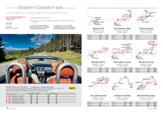 15 GIORNI / 13 NOTTI
PARTENZE DI LUNEDÌ
1 giorno, Italia/ NewYork - Partenza con volo di linea per NewYork. Incon-
tro con il corrispondente e trasferimento in albergo. Cena libera e pernotta-
mento all’hotel NewYork Hilton Midtown (4 stelle).
2 giorno, NewYork - Prima colazione. Giro di Manhattan di mezza
giornata con guida italiana seguita da pranzo in ristorante. Pomeriggio a dispo-
sizione per visite facoltative. Cena libera. Pernottamento.
3 giorno, NewYork/ Niagara Falls (632 km) - Prima colazione. In-
contro con l’accompagnatore e partenza in pullman per le cascate del Niagara
attraverso lo Stato di NewYork. Pranzo libero.Arrivo nel tardo pomeriggio.
Cena e pernottamento all’hotel Fallsview Hilton (4 stelle).
4 giorno, Niagara Falls eToronto (264 km) - Prima colazione.Al mat-
tino, escursione in pullman aToronto e giro orientativo della città (Skydome,
Municipio). Pranzo in ristorante e rientro a Niagara Falls.Visita delle cascate
dai due lati statunitense e canadese e gita in battello Maid of the Mist fino ai
piedi delle cascate. Cena libera. Pernottamento.
5 giorno, Niagara Falls/ Washington (691 km) - Prima colazione.
Partenza di buon mattino in direzione Sud. Sosta per il pranzo nello stato del
Pennsylvania ed arrivo nel tardo pomeriggio a Washington DC. Cena libera.
Pernottamento all’hotel Marriott Wardman Park o Washington Hilton o Omni
Shoreham (4 stelle).
6 giorno,Washington - Prima colazione.Al mattino, visita della città
(principali monumenti: Casa Bianca, Campidoglio,Washington Monument e
cimitero di Arlington). Pranzo libero e pomeriggio a disposizione. Cena e
pernottamento. Chiedete alla guida di riconfermarvi luogo ed orario esatti di
ritrovo per il trasferimento in aeroporto dell’indomani.
7 giorno,Washington/ Los Angeles (in aereo) - Prima colazione e
check out.Trasferimento in aeroporto e partenza con volo di linea per la costa
Ovest. Incontro con il corrispondente e trasferimento in albergo. Pranzo e cena
liberi. Pernottamento all’hotel Hilton Airport (4 stelle).
8 giorno, Los Angeles - Prima colazione.Al mattino visita della città: si vi-
sitano Hollywood, Beverly Hills e Rodeo Drive. Pranzo e pomeriggio a dispo-
sizione. Escursione facoltativa agli Universal Studios. Cena libera. Pernottamento.
9 giorno, Los Angeles/ LasVegas (430 km) - Prima colazione.
Presentarsi entro le ore 7:15 del mattino nella lobby dell’hotel. Incontro con
l’accompagnatore e partenza in pullman per LasVegas attraverso il deserto
Mojave. Pranzo libero.Arrivo nel pomeriggio a LasVegas. Cena e pernotta-
mento all’hotel Monte Carlo (4 stelle).
10 giorno, LasVegas - Prima colazione. Giornata a disposizione con
possibilità di effettuare un’escursione facoltativa allaValle della Morte. L’accom-
pagnatore è a disposizione per consigliare, orientare e prenotare questa o altre
attività facoltative. Pranzo libero. Cena e pernottamento.
11 giorno, LasVegas/ Mammoth Lakes (496 km) - Prima colazione.
Pranzo libero. Si lascia il deserto per le montagne della Sierra Nevada con arri-
vo a Mammoth Lakes nel pomeriggio. Cena in albergo. Pernottamento all’hotel
Mountain Inn (3 stelle). In primavera e autunno, se il PassoTioga risultasse
chiuso per neve, l’itinerario prevede un percorso alternativo con pernottamen-
to a Bakersfield/Fresno.
12 giorno,Mammoth Lakes/Yosemite Park/ San Francisco (499 km)
Prima colazione. Dal suggestivo PassoTioga (se chiuso al traffico, da
Bakersfield) si penetra nel parcoYosemite e nella valle omonima. Pranzo libero.
Si visitano i punti più panoramici e suggestivi prima di proseguire alla volta di
San Francisco. Cena in un ristorante locale. Pernottamento all’hotel Hilton o
Marriott (4 stelle).
13 giorno, San Francisco - Prima colazione Al mattino, visita della “città
della baia”, il soprannome con cui si identifica spesso la bella San Francisco.
Pomeriggio a disposizione; l’accompagnatore proporrà una gita facoltativa a
Sausalito. Pranzo e cena liberi. Pernottamento.
14 giorno, San Francisco/ Italia - Prima colazione e check out. Mattina
a disposizione.Trasferimento in aeroporto e partenza per l’Italia con voli di
linea. Pernottamento a bordo.
15 giorno, Italia - Arrivo in Italia.
Il più ricco tour “Coast to Coast”.
Sono incluse 13 prime colazioni
all’americana, 4 pranzi e 6 cene.
Accompagnatori locali che parlano
solo italiano.
New York Niagara Washington Los Angeles Las Vegas Yosemite San Francisco
ATP-Pacchetto Est-Ovest
43Coast to Coast
Con accompagnatore locale
di lingua italiana.
27 APRILE, 4, 11, 18, 25 MAGGIO, 1, 8, 15, 22 GIUGNO 3.375 2.000 2.695 1.485
29 GIUGNO,6,13,20,27 LUGLIO,3,10,17,24,31 AGOSTO 3.685 2.235 2.695 1.485
7, 14, 21, 28 SETTEMBRE, 5 OTTOBRE 3.395 2.000 2.720 1.485
Bambino = min. 8 max 11 anni in camera con 2 adulti; Ragazzo = 12-15 anni; *SoloTour = senza la porzione aerea.
Supplemento camera singola € 1.250. Ragazzo 12-15 anni in camera con 2 adulti riduzione € 1.150.Terzo adulto in
doppia uso tripla riduzione € 745 per camera. CON LUFTHANSA / BRITISH AIRWAYS / AIR FRANCE-KLM E DELTA quote valide
da tutti gli aeroporti Nord e Centro Italia serviti dai singoli vettori. Da Sud Italia e isole (via Roma CON ALITALIA) +
partners SkyTeam AIR FRANCE-KLM E DELTA supp. € 150. Quota gestione pratica € 70 adulti e bambini dai 2 anni in poi.
TASSE AEROPORTUALI (circa): € 430.
QUOTE INDIVIDUALI
in doppia SOLO TOUR*
da Milano e Roma adulto bambino adulto bambino
 
