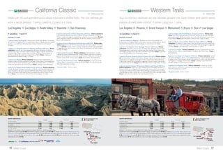 10 East Coast
Nella patria della vacanza organizzata, tanto sole, mare e divertimenti per tutte le età.
È il miglior tour del “Sunshine State”. Include 9 prime colazioni.
Con accompagnatore locale
di lingua italiana.
Florida Sun TRV - Florida Experience
Miami Beach Key West Everglades Sarasota Orlando Fort Lauderdale
11 GIORNI / 9 NOTTI
PARTENZE DI DOMENICA
1 giorno, Italia/ Miami - Partenza con volo di linea per Miami.Arrivo nel
pomeriggio.Trasferimento libero in albergo. Cena libera e pernottamento
all’hotel Marriott Courtyard Cadillac Oceanfront (o similare 3 stelle).
2 giorno, Miami Beach - Prima colazione. Presentarsi entro le ore 8.30
nella lobby dell’hotel. Giro orientativo dei quartieri di South Beach, Downtown
Miami, Coconut Grove, Coral Gables e Little Havana. Pomeriggio a disposizione.
Pranzo e cena liberi, pernottamento.
3 giorno, Miami/ Key West (320 km) - Prima colazione. Presentarsi
entro le ore 8.00 nella lobby dell’hotel. Incontro con l’accompagnatore e par-
tenza in pullman per raggiungere la “Conch Republic” di Key West attraverso i
42 ponti della Overseas Highway che collega le Florida Keys al continente. Bre-
ve giro orientativo e resto della giornata a disposizione. La sera, lo spettacolo
del tramonto sul mare si gode dalle terrazze di Mallory Square. Pranzo e cena
liberi. Pernottamento all’hotel Doubletree Grand Key Resort (4 stelle).
4 giorno, KeyWest/ Everglades/ Sarasota (600 km) - Prima colazione.
Rientro sul continente e proseguimento per il parco di Everglades. Questa vasta
e misteriosa regione paludosa è nota anche col nome di “fiume d’erba”, perchè
in effetti di un fiume si tratta. Sosta per un emozionante giro in “air-boat” e per
visitare un allevamento di alligatori. Si prosegue alla volta di Sarasota. Pranzo e
cena liberi, pernottamento all’hotel Sandcastle Resort (3 stelle).
5 giorno, Sarasota - Prima colazione. Intera giornata a disposizione per
relax e per una nuotata nelle acque temperate del Golfo del Messico. L’albergo
dispone di una bella piscina e di un tratto di spiaggia privata. Negozi, boutique
e ristoranti sono accessibili nelle vicinanze. Nel pomeriggio, gita lungo la costa
fino a Santa Maria Island e sosta shopping presso un outlet. Pranzo e cena
liberi, pernottamento.
6 giorno,Sarasota/Tarpon Springs/ Homosassa Springs/ Cristal River
(210 km) - Prima colazione. Dopo una sosta nella curiosa cittadina diTarpon
Springs continuazione alla volta di Homosassa Springs per ammirare le sorgenti e
la ricca fauna presente nel parco.Al termine si prosegue per Cristal River. Pranzo e
cena liberi. Pernottamento all’hotel Plantation on Crystal River (o similare 3 stelle).
7 giorno, Crystal River/ Orlando (140 km) - Prima colazione. Prosegui-
mento per Orlando. L’accompagnatore proporrà la visita facoltativa al parco di
Seaworld. Pranzo e cena liberi, pernottamento all’hotel Crowne Plaza Universal
(o similare 3 stelle).
8 giorno, Orlando - Prima colazione. Giornata a disposizione. L’accompagnato-
re proporrà una gita facoltativa al Kennedy Space Center di Cape Canaveral; per
chi non partecipa a questa escursione il pullman effettuerà due fermate presso
gli ingressi del Walt Disney World’s Epcot e degli Universal Studios (gli ingressi
a questi parchi non sono inclusi). Nel pomeriggio, al ritorno da Cape Canaveral,
il pullman sosterà nuovamente presso gli ingressi dei parchi prima di far rientro
all’hotel. Pranzo e cena liberi, pernottamento.
9 giorno,Orlando/ Ft.Lauderdale (340 km) - Prima colazione. Partenza al
mattino per Fort Lauderdale e gita in battello attraverso i suggestivi canali cittadini.
Pomeriggio a disposizione per relax in spiaggia o shopping nella Galleria Mall. Pran-
zo e cena liberi. Pernottamento all’hotel Sonesta Ft. Lauderdale (o similare 4 stelle).
10 giorno, Ft. Lauderdale/ Miami/ Italia - Prima colazione. In tarda matti-
nata check out e trasferimento all’aeroporto di Miami (50 km). Nel pomeriggio
partenza per l’Italia. Pernottamento a bordo.
11 giorno, Italia - Arrivo in Italia.
Fort Lauderdale
Kennedy
Space Center
12 APRLE, 17 MAGGIO, 14 GIUGNO 1.575 995 1.140 670
12, 26 LUGLIO, 2, 9, 23 AGOSTO 1.830 1.195 1.140 670
6 SETTEMBRE, 4 OTTOBRE 1.575 995 1.140 670
1 NOVEMBRE, 6 DICEMBRE 1.760 950 1.320 615
Bambino = min. 8 max 11 anni in camera con 2 adulti; Ragazzo = 12-15 anni; *SoloTour = senza la porzione aerea.
Supplemento camera singola € 485 (dal 1/11 € 650). Ragazzo 12-15 anni in camera con 2 adulti riduzione € 470.Terzo adulto in doppia
uso tripla riduzione € 380 per camera.CON ALITALIA voli diretti da Roma supp.€ 90;da Sud Italia e isole supp.€ 190;da Milano e da tutti gli
aeroporti Nord e Centro Italia incluso Napoli nessun supplemento.CON AMERICAN AIRLINES voli diretti da Milano e Roma senza supplemento;
CON BRITISH AIRWAYS / LUFTHANSA / AIR FRANCE-KLM quote valide da tutti gli aeroporti Nord e Centro Italia serviti dai singoli vettori. Quota
gestione pratica € 70 adulti e bambini dai 2 anni in poi. TASSE AEROPORTUALI (circa): € 370.
QUOTE INDIVIDUALI
in doppia SOLO TOUR*
da Milano e Roma adulto bambino adulto bambino
 