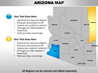 Arizona Powerpoint Map Usa arizona state powerpoint county editable ppt maps and templates | PPTX