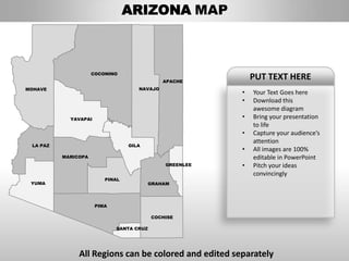 Arizona Powerpoint Map Usa arizona state powerpoint county editable ppt maps and templates | PPTX