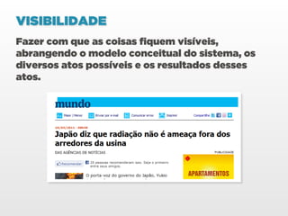 VISIBILIDADE
Fazer com que as coisas fiquem visíveis,
abrangendo o modelo conceitual do sistema, os
diversos atos possíveis e os resultados desses
atos.
 