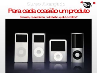 Curso Avançado  Para cada ocasião um produto Em casa, na academia, no trabalho, qual é o melhor? 