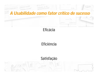 A Usabilidade como fator crítico de sucesso


                 Eficácia


                Eficiência


                Satisfação
 