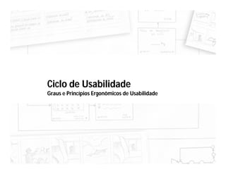 Ciclo de Usabilidade
Graus e Princípios Ergonômicos de Usabilidade
 