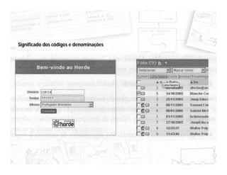 Significado dos códigos e denominações
 