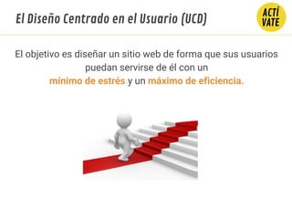 El objetivo es diseñar un sitio web de forma que sus usuarios
puedan servirse de él con un
mínimo de estrés y un máximo de eficiencia.
El Diseño Centrado en el Usuario (UCD)
 
