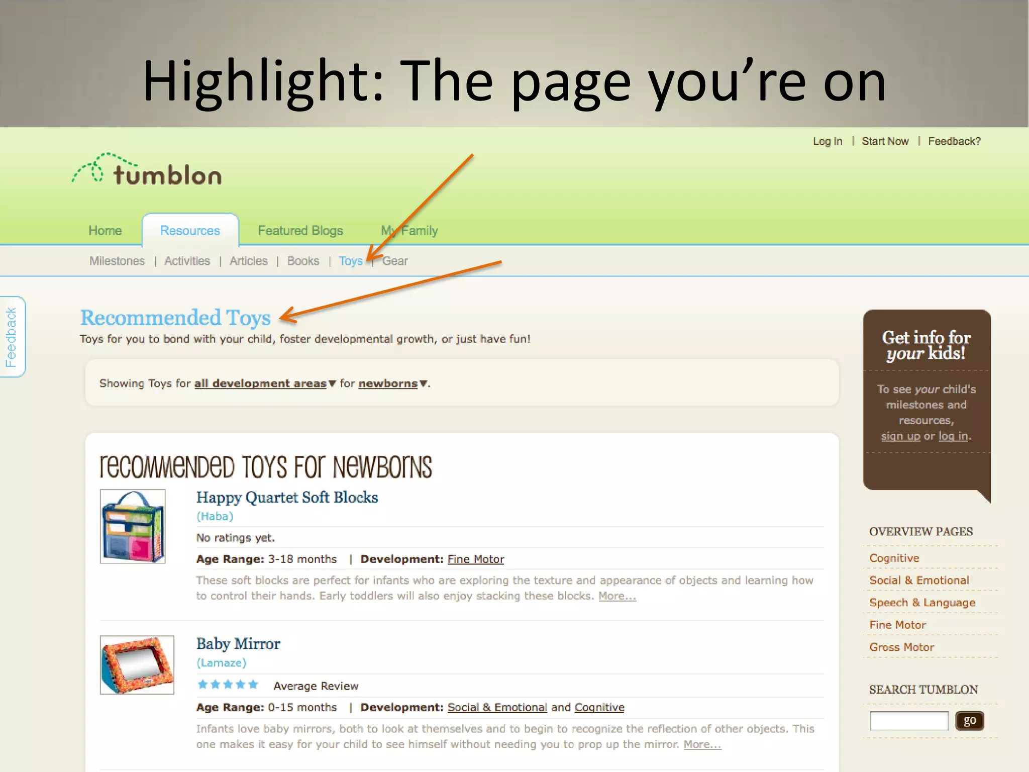 Highlight: The page you’re on