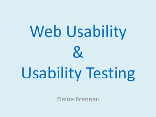 Web Usability &Usability Testing Elaine Brennan 
