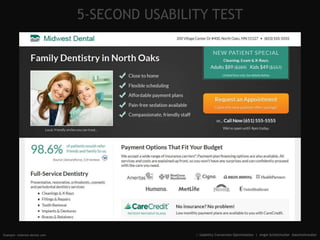 5-SECOND USABILITY TEST
Example: midwest-dental.com :: Usability Conversion Optimization | Angie Schottmuller @aschottmull...