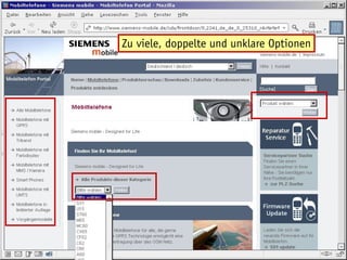 Zu viele, doppelte und unklare Optionen
 