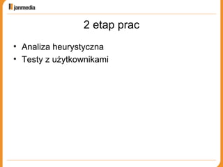 2 etap prac Analiza heurystyczna Testy z użytkownikami 