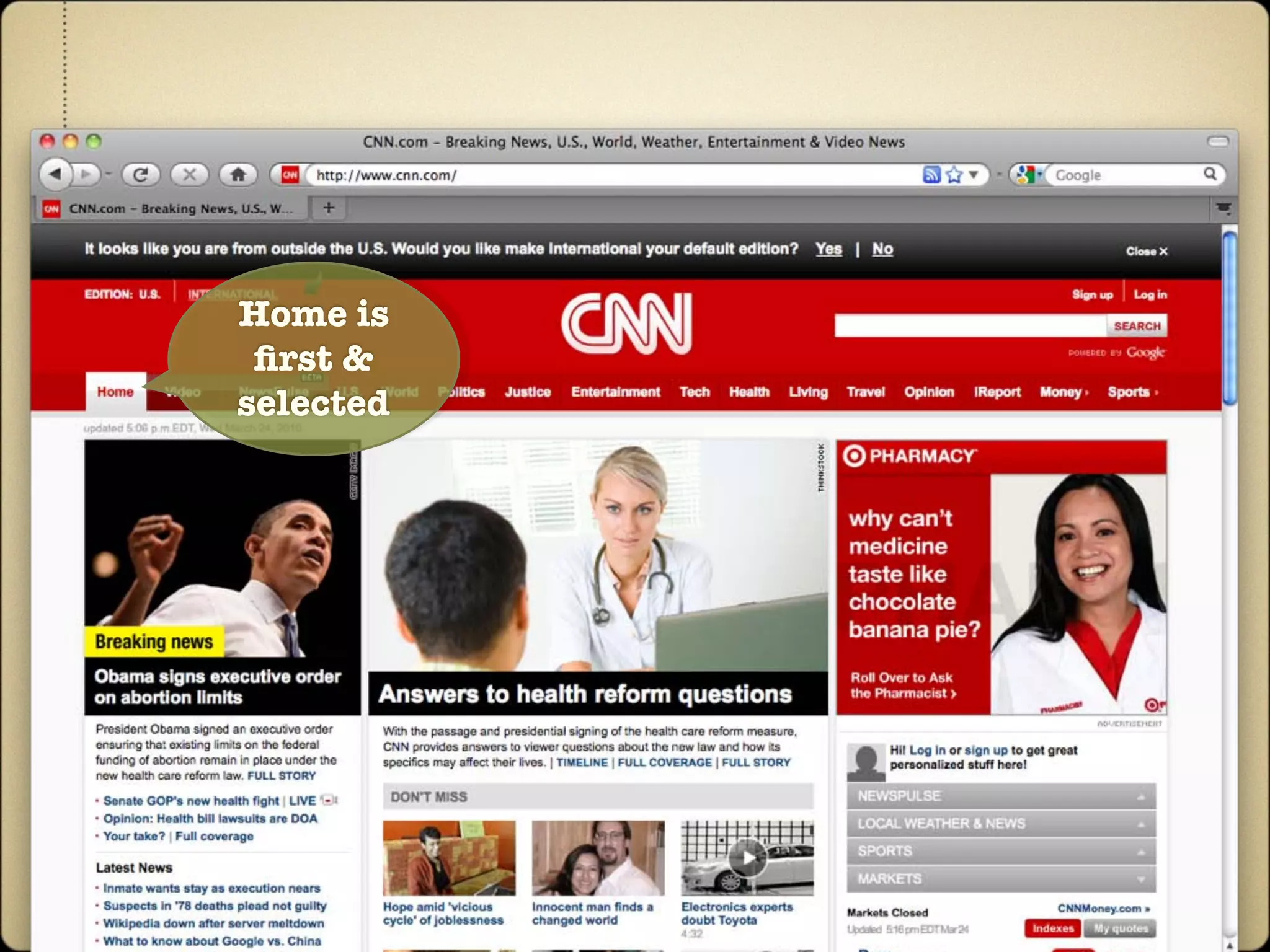 Home is
 ﬁrst &
selected
 