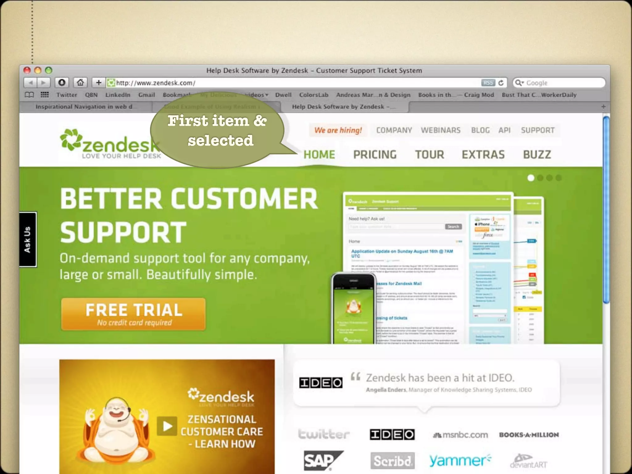 First item &
  selected
 