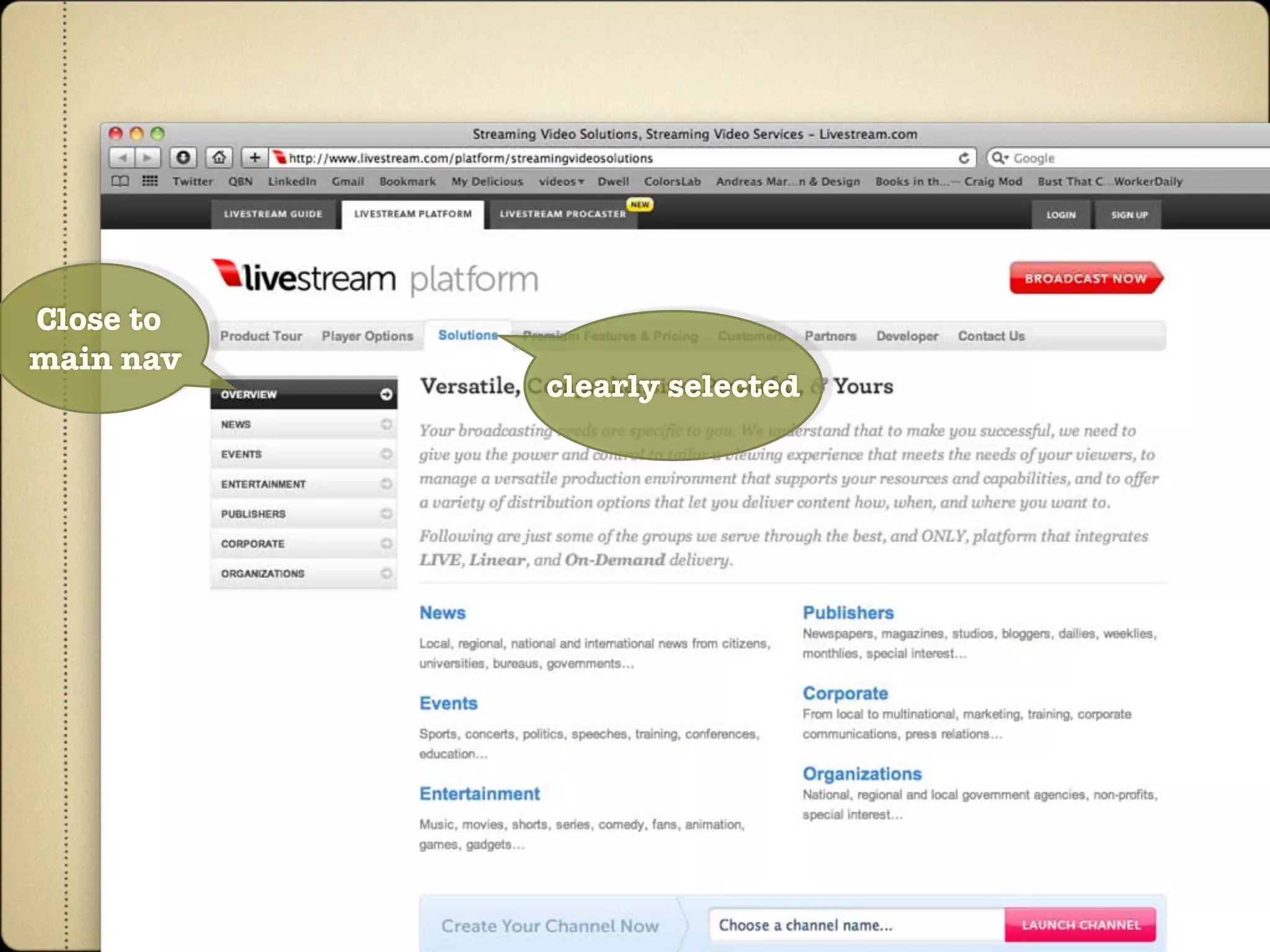 Close to
main nav
           clearly selected
 