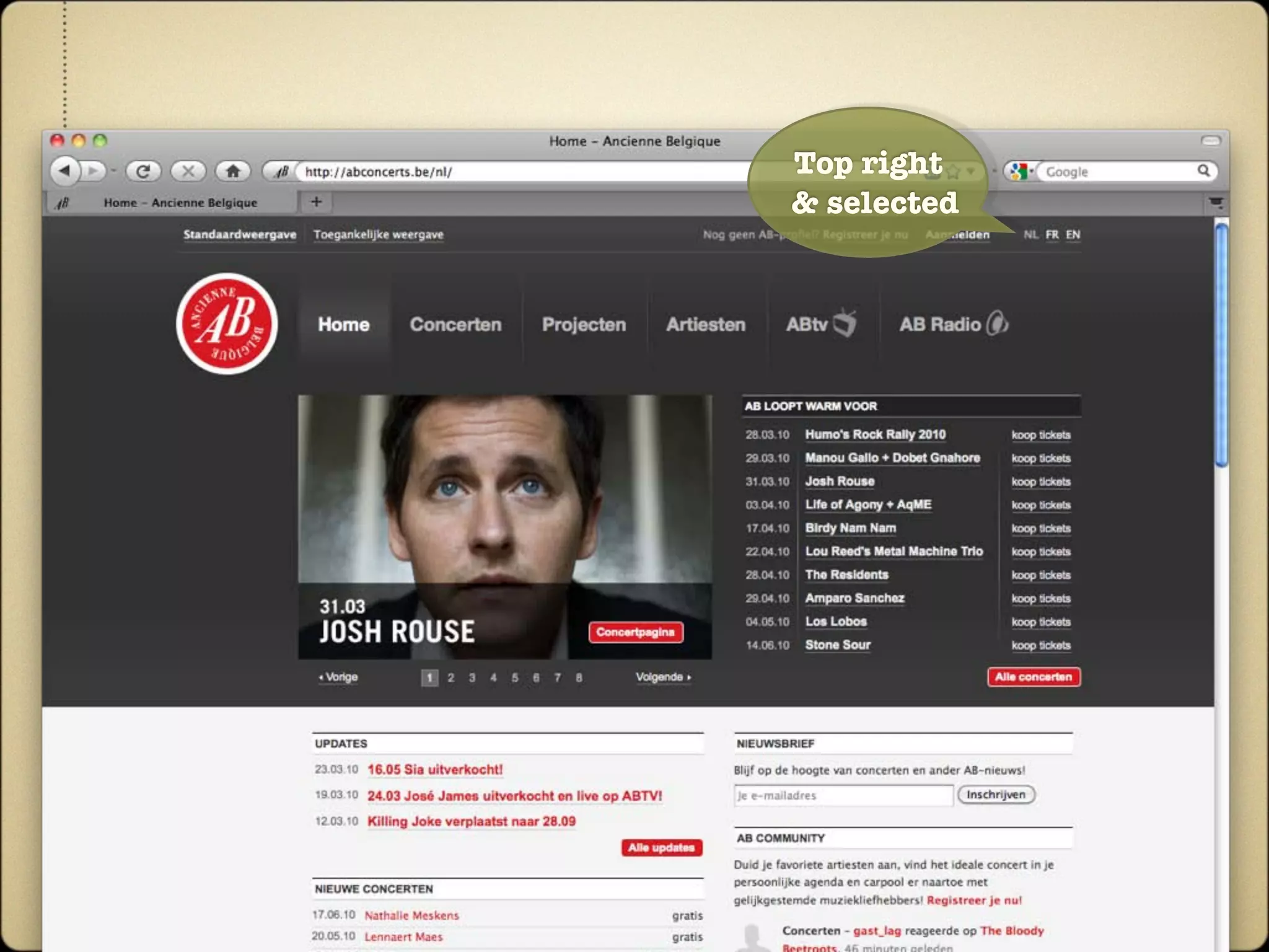 Top right
& selected
 