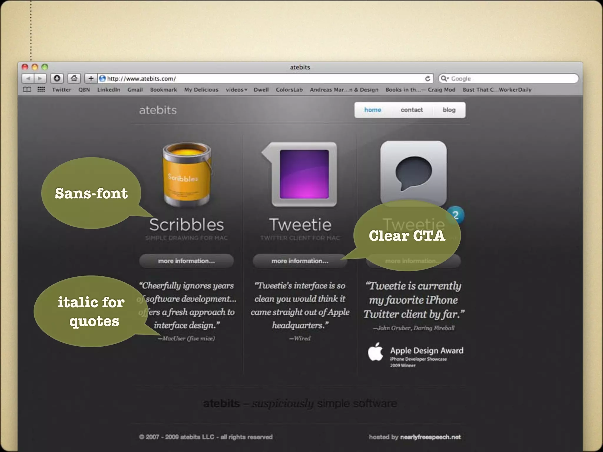 Sans-font

             Clear CTA



italic for
  quotes
 