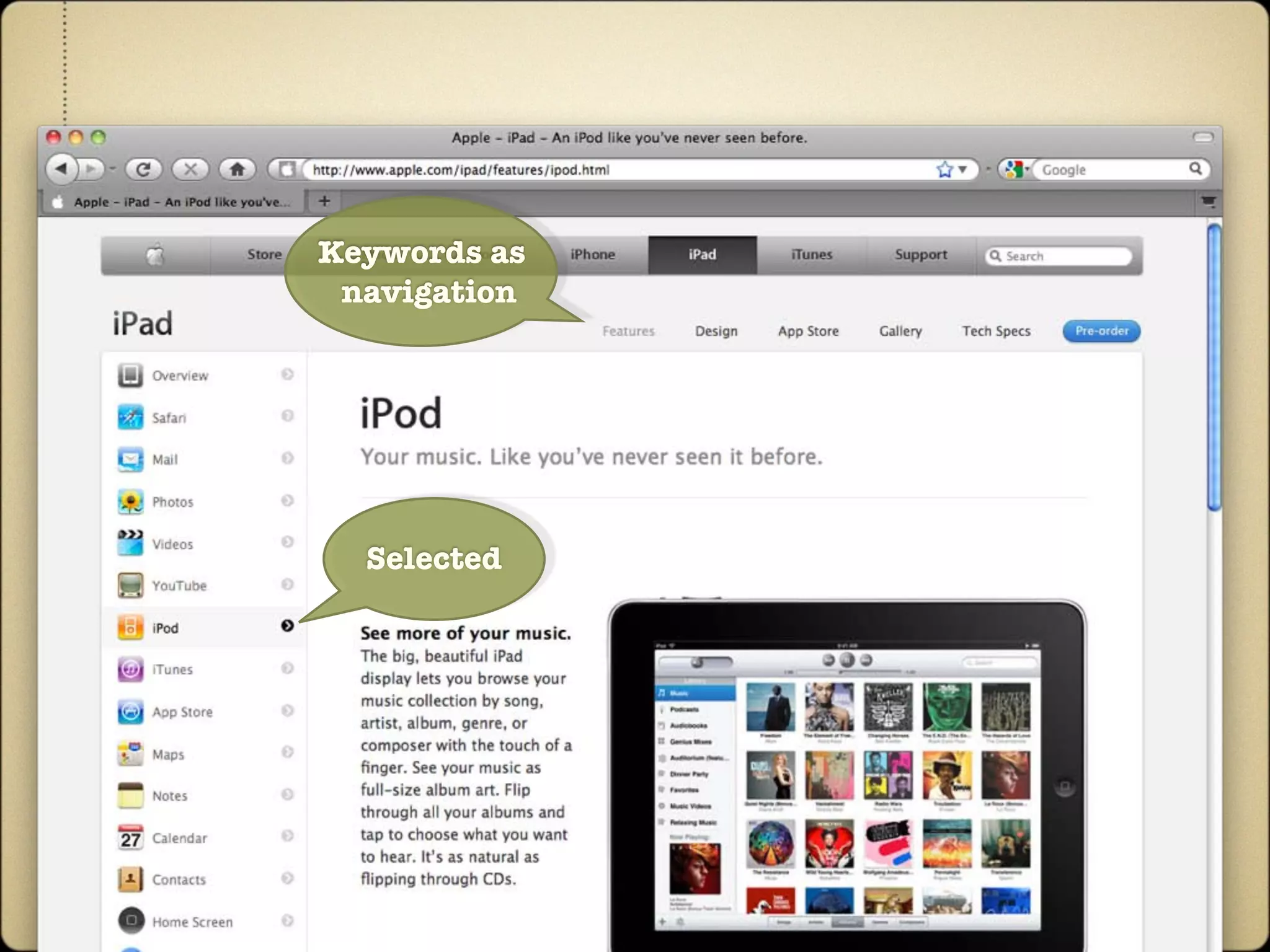 Keywords as
 navigation




  Selected
 