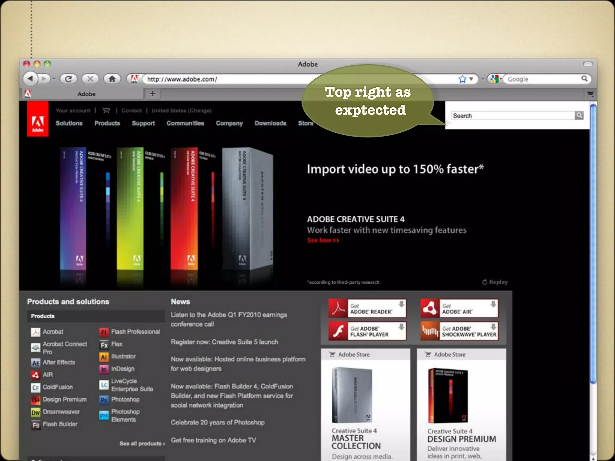 Top right as
 exptected
 