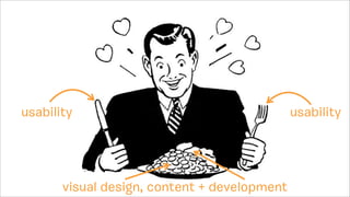usability usability
user
experience
visual design, content + development
 