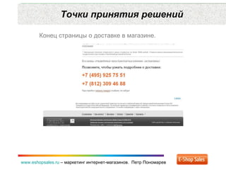 Точки принятия решений www.eshopsales.ru  –  маркетинг интернет-магазинов.  Петр Пономарев Конец страницы о доставке в маг...