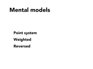 Mental models

Point system
Weighted
Reversed

 