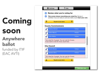 Coming
soon
Anywhere
ballot
funded by ITIF
(EAC AVTI)

 