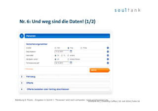 Nr. 6: Und weg sind die Daten! (1/2)
| Folie 16soultank AG | Usability Coffee | 10. Juli 2014
Abbildung 8: Positiv - Eingaben in Schritt 1, ”Personen” sind noch vorhanden. (www.zurichconnect.ch)
 