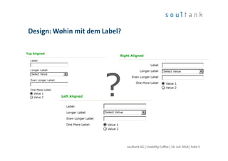 Design: Wohin mit dem Label?
?
soultank AG | Usability Coffee | 10. Juli 2014 | Folie 5
 