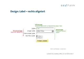 Design: Label – rechts aligniert
Quelle: Luke Wroblewski – all about forms
soultank AG | Usability Coffee | 10. Juli 2014 | Folie 7
 