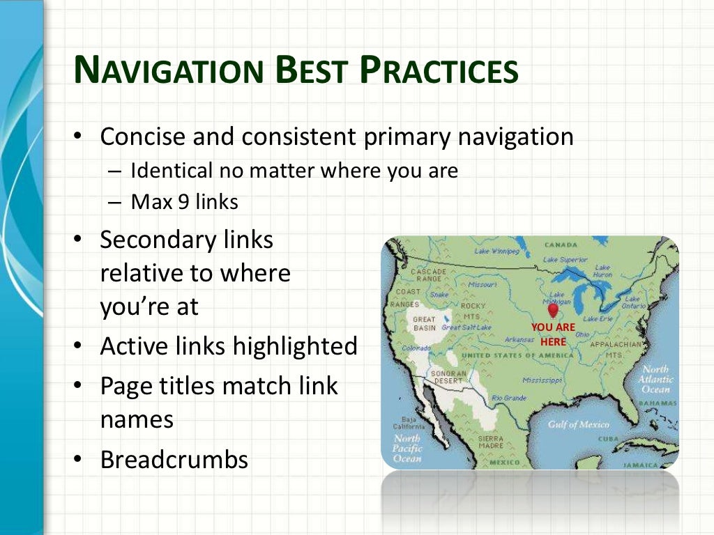 NAVIGATION BEST PRACTICES• Concise and