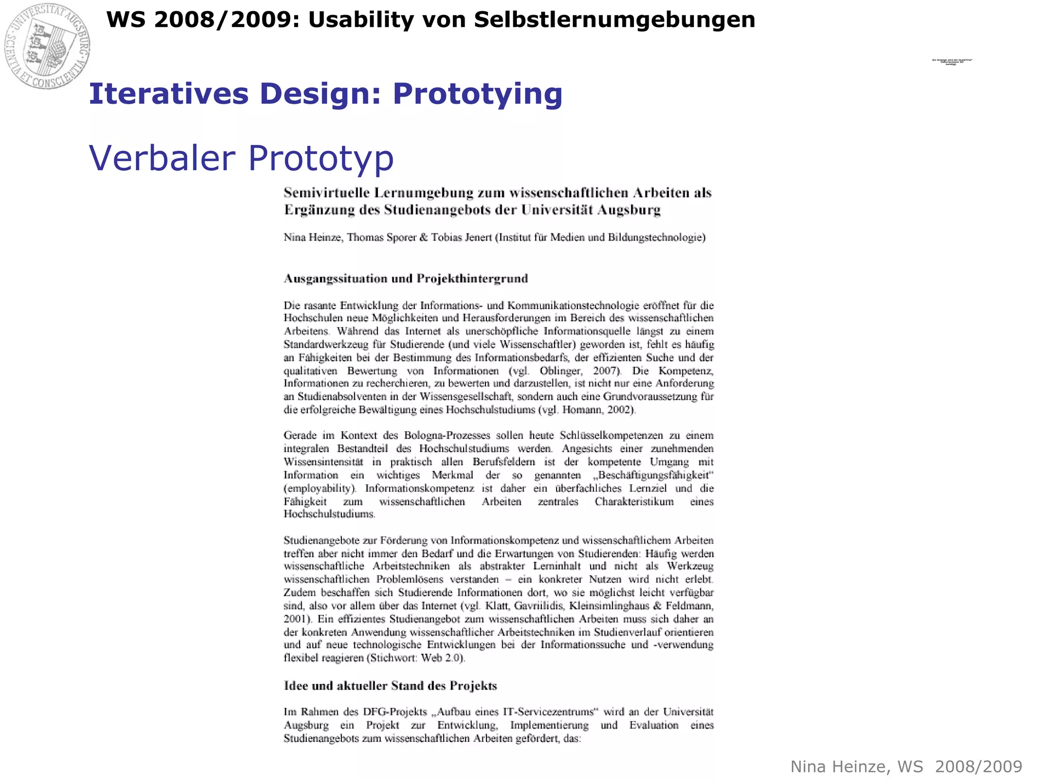 Iteratives Design: Prototying Verbaler Prototyp 