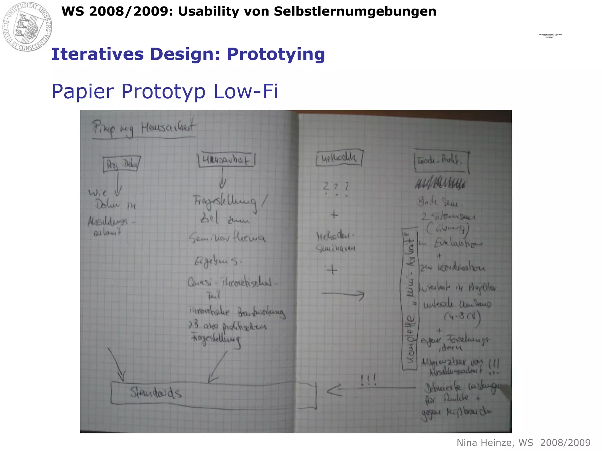 Iteratives Design: Prototying Papier Prototyp Low-Fi 