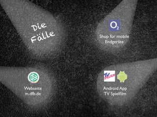 Webseite
m.dfb.de
Shop für mobile
Endgeräte
Android App
TV Spielﬁlm
Die
Fälle
 