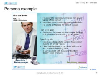 Usability Essentials



Persona example




                                                                                      To: appendix


                  Usability Essentials, Sid B. Dane, November 29, 2010                           28
 