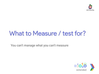 What to Measure / test for?
extended
You can’t manage what you can’t measure
 