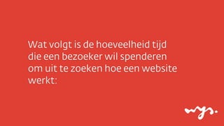 Wat volgt is de hoeveelheid tijd
die een bezoeker wil spenderen
om uit te zoeken hoe een website
werkt:

 