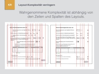 Wahrgenommene Komplexität ist abhängig von
den Zeilen und Spalten des Layouts.
KR Layout-Komplexität verringern
 