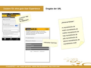Zutaten für eine gute User Experience                        Eingabe der URL




  © insertEFFECT – web mobile specialists Mobile Web Development http://insfx.mobi
 