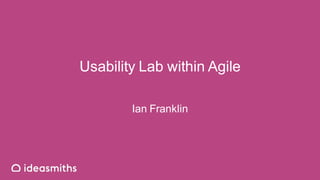 Usability Lab within Agile
Ian Franklin
 