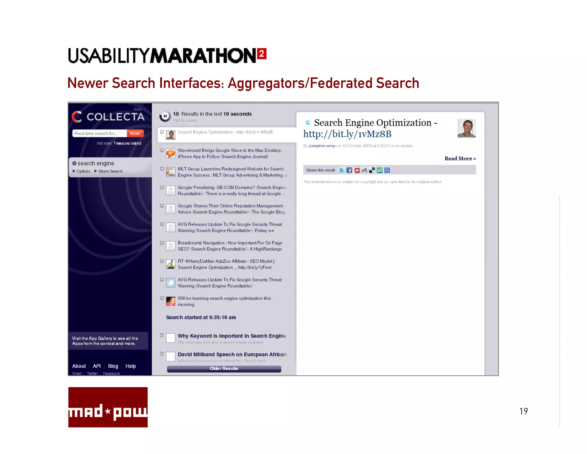 Newer Search Interfaces: Aggregators/Federated Search




                                                        19
 