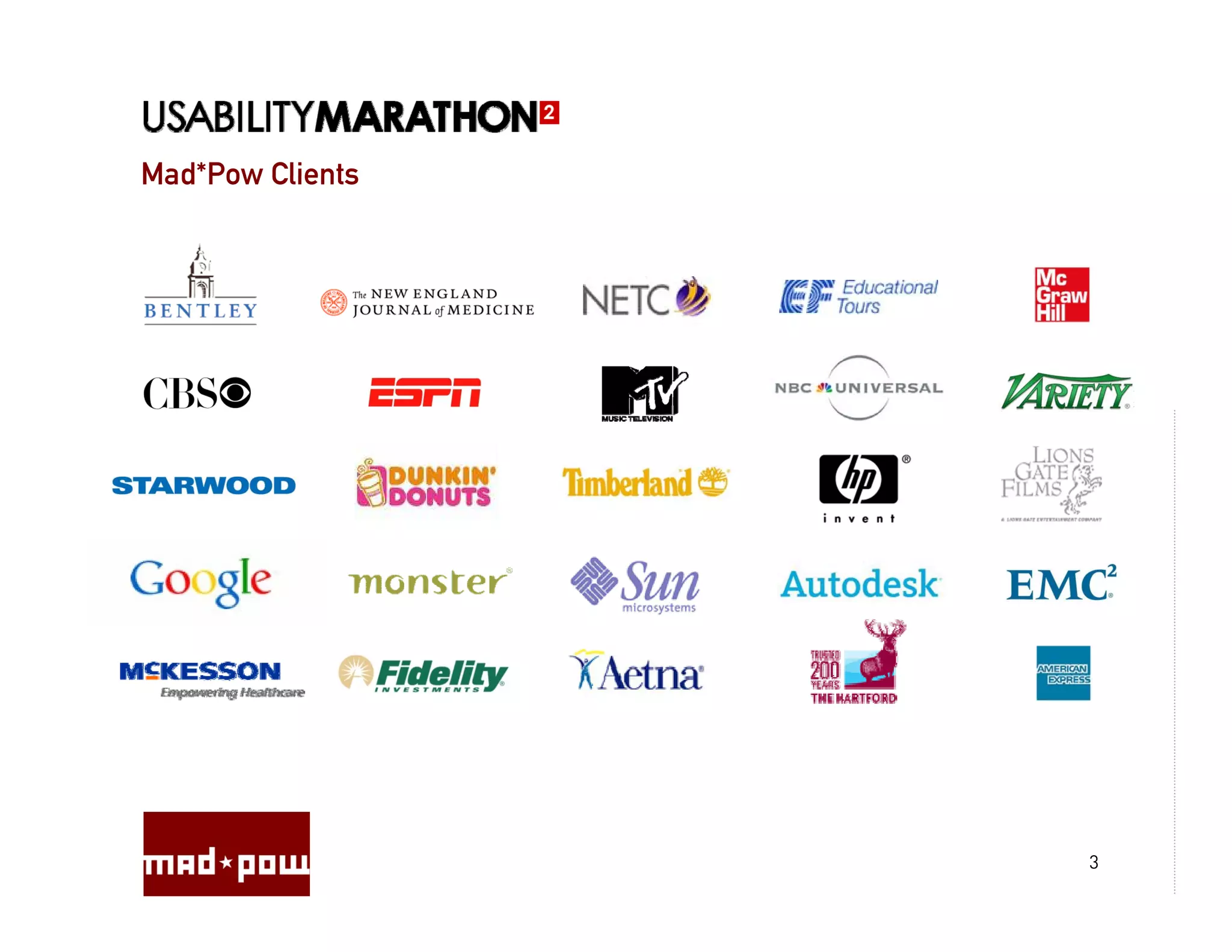 Mad Pow
Mad*Pow Clients




                  3
 