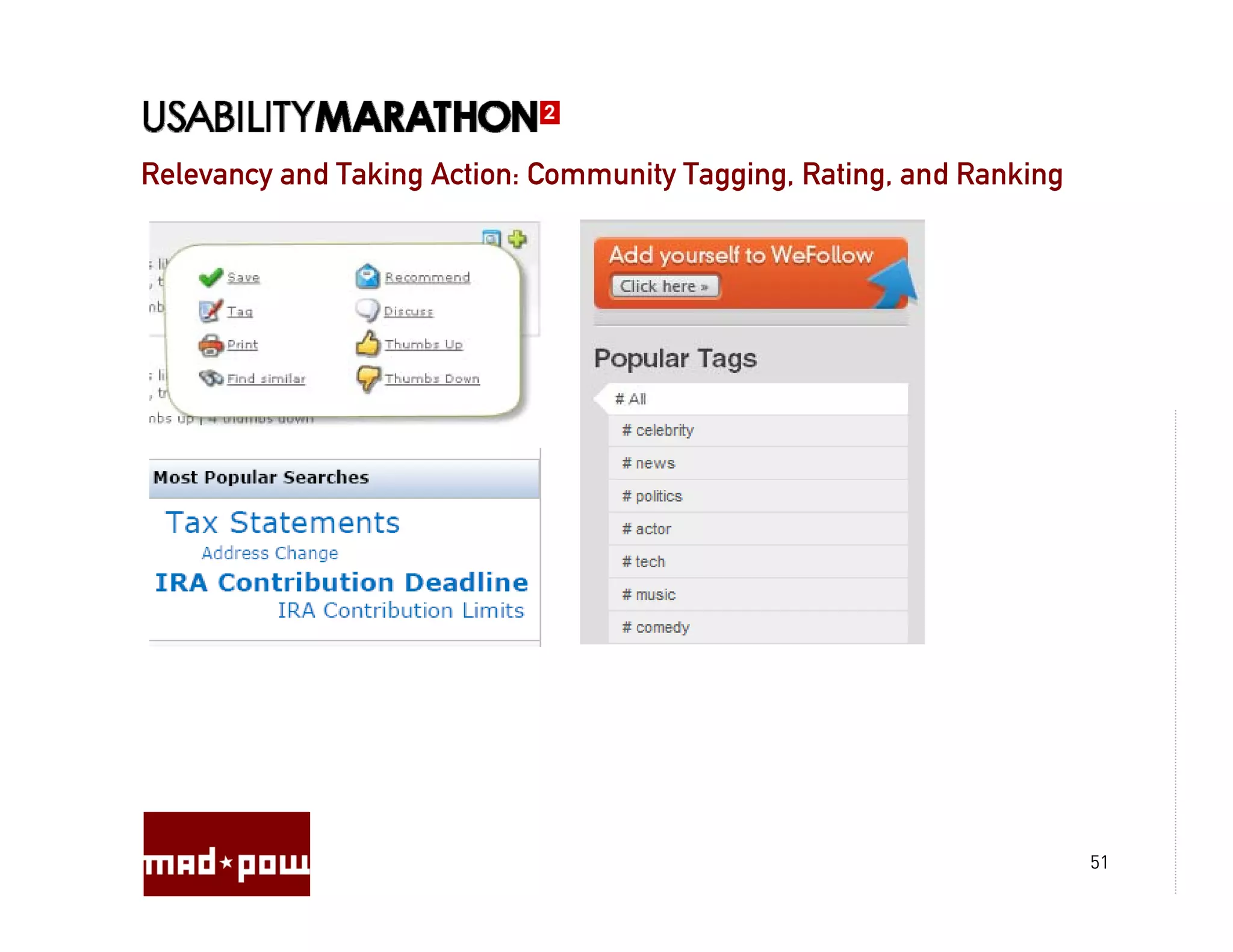 Relevancy and Taking Action: Community Tagging, Rating, and Ranking
                                       Tagging Rating




                                                                      51
 
